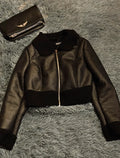 Chaqueta de cuero sintético-Black!