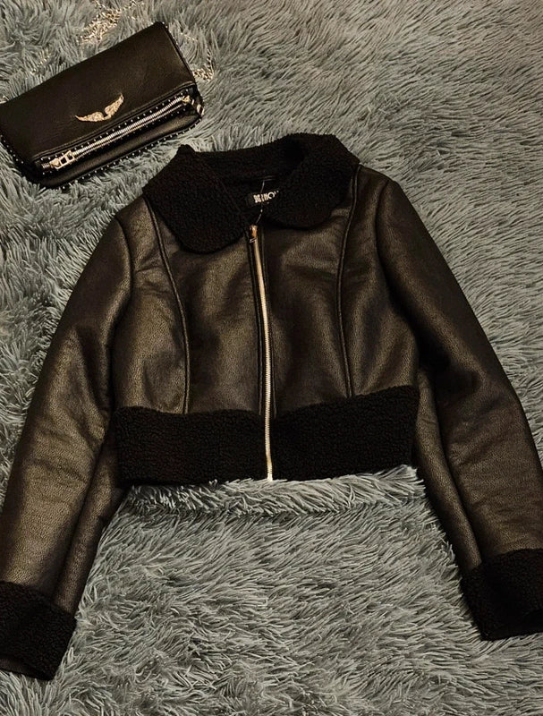 Chaqueta de cuero sintético-Black!