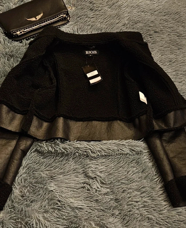 Chaqueta de cuero sintético-Black!