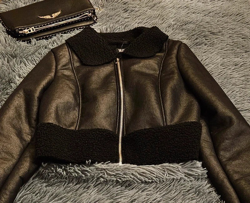 Chaqueta de cuero sintético-Black!