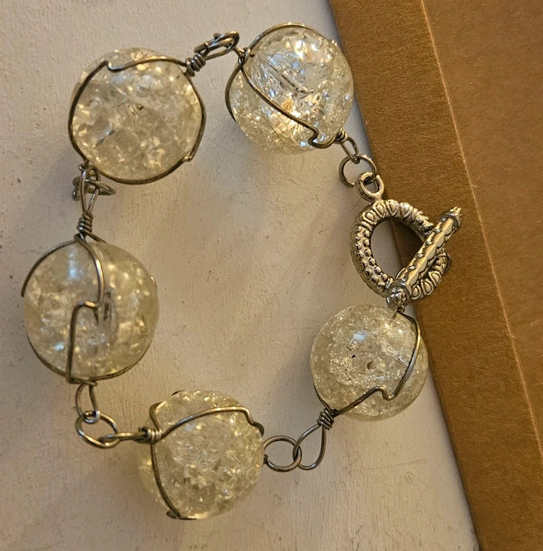 Pulsera bolas cristal - plata