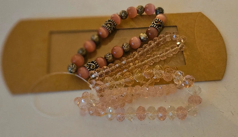 Pulseras cuarzo rosa y dorado