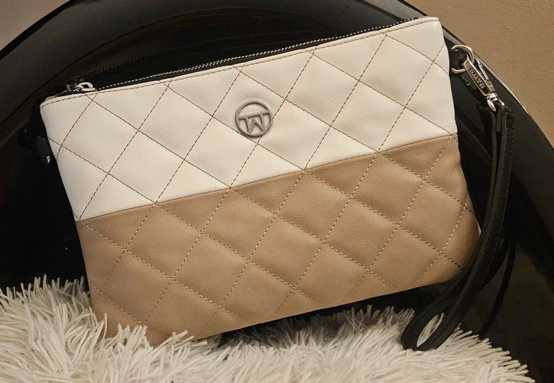 Bolso Matties bags de piel beige y blanco