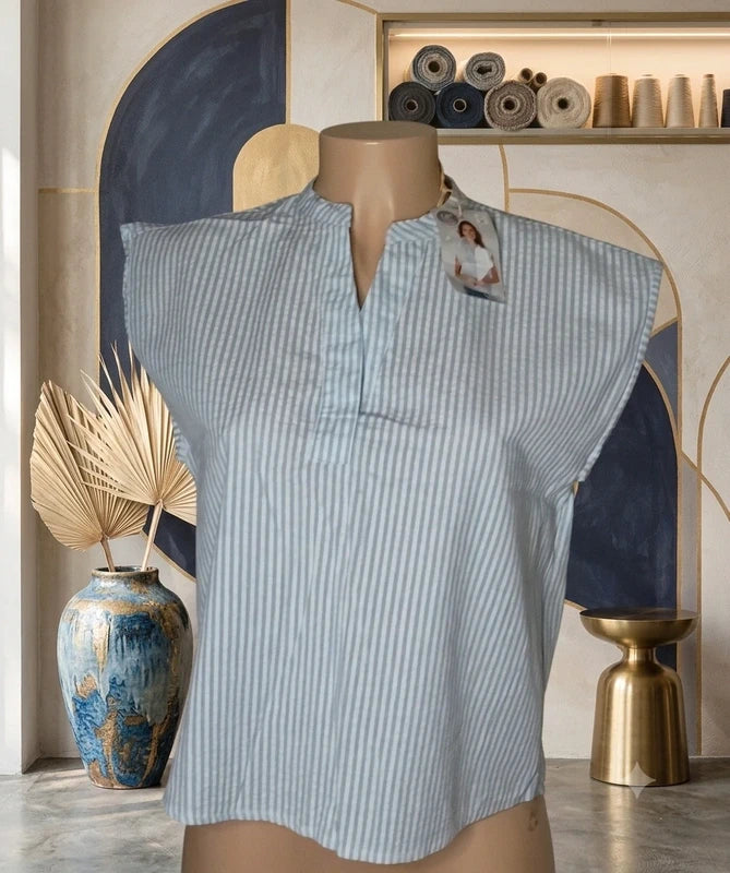 Blusa sin mangas rayas azul y blanco