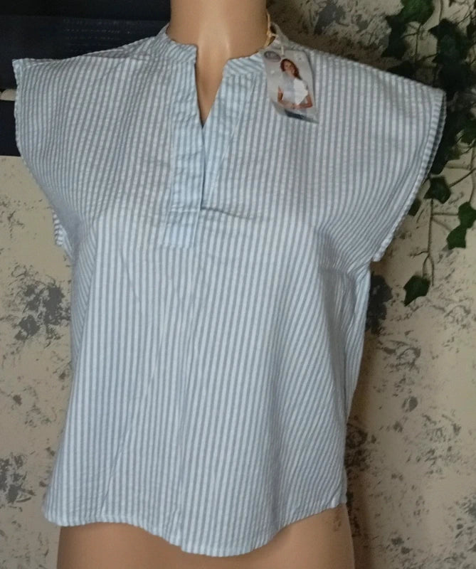 Blusa sin mangas rayas azul y blanco