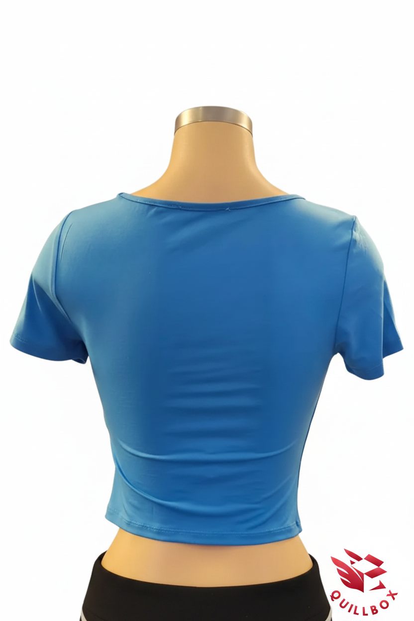 Ruched short-sleeved blue top