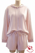Conjunto Pijama Sudadera y Shorts Encaje Rosa