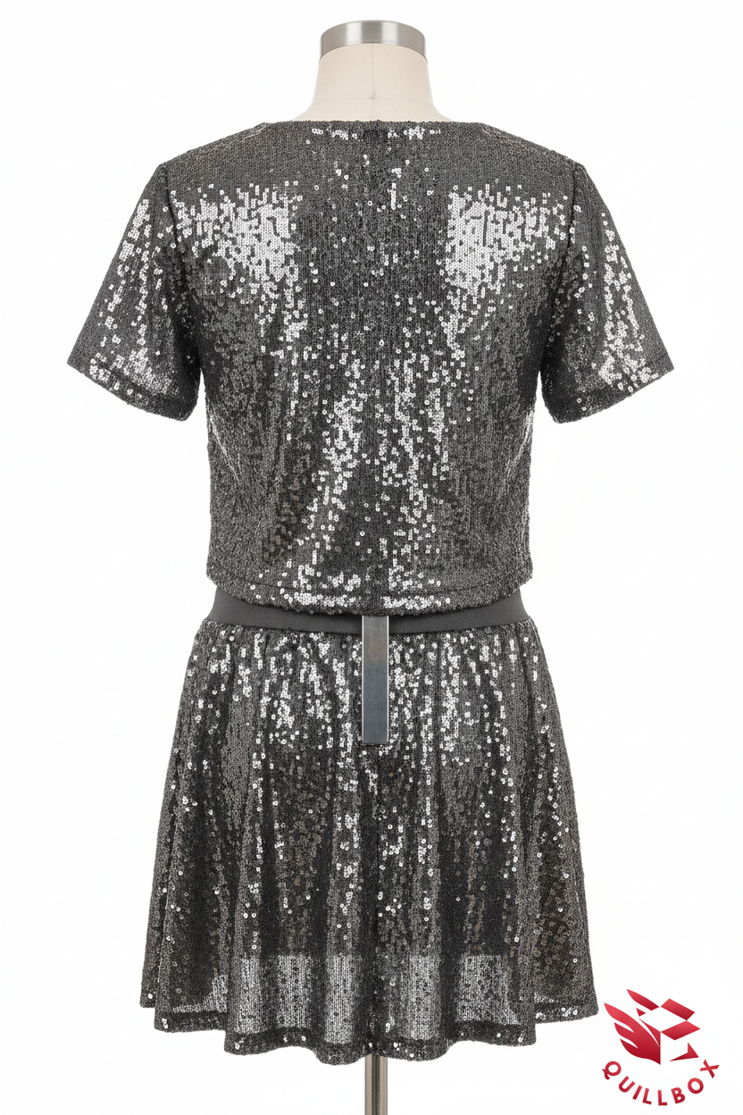 Conjunto top y falda lentejuelas plata