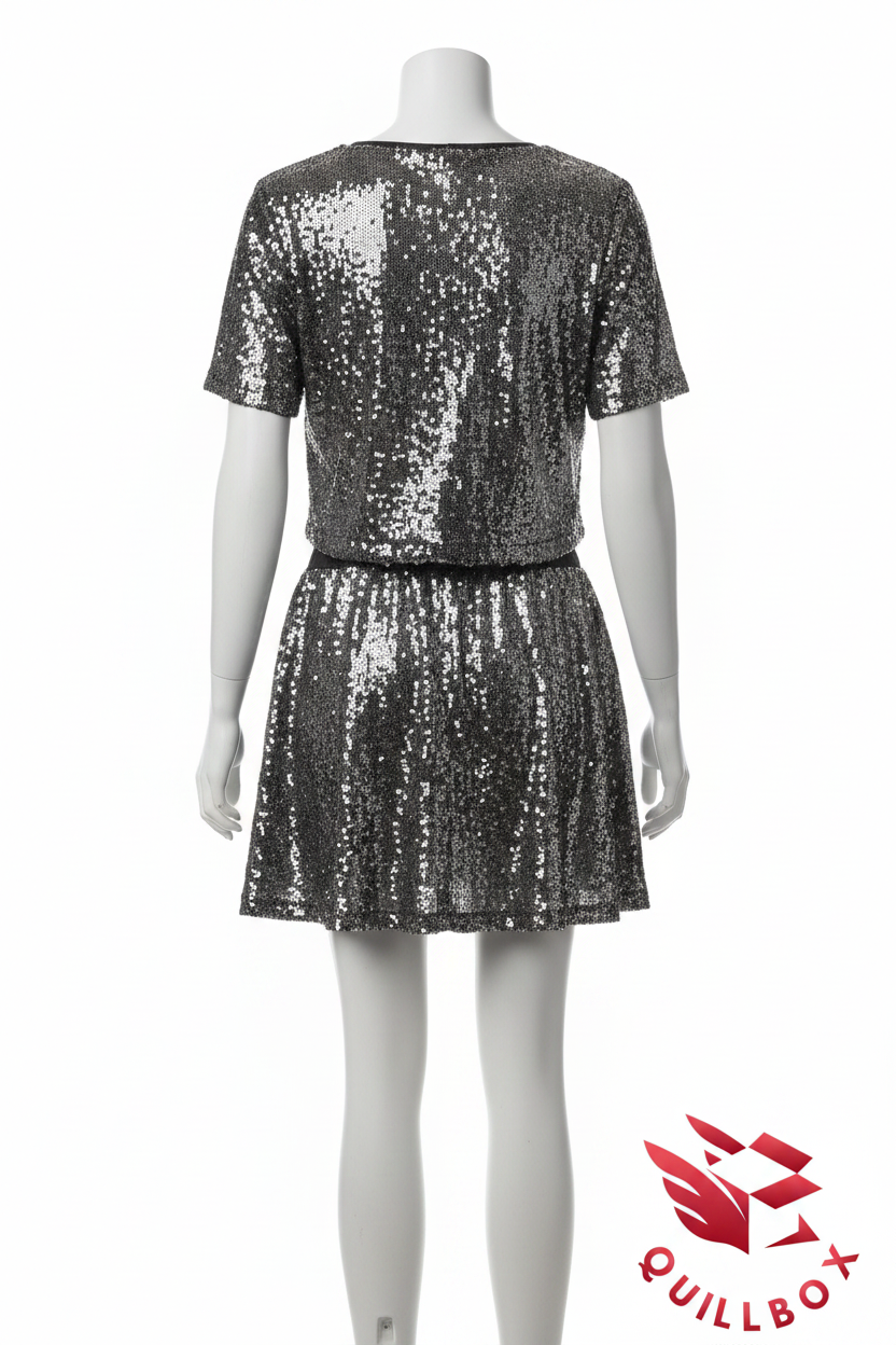 Conjunto top y falda lentejuelas plata