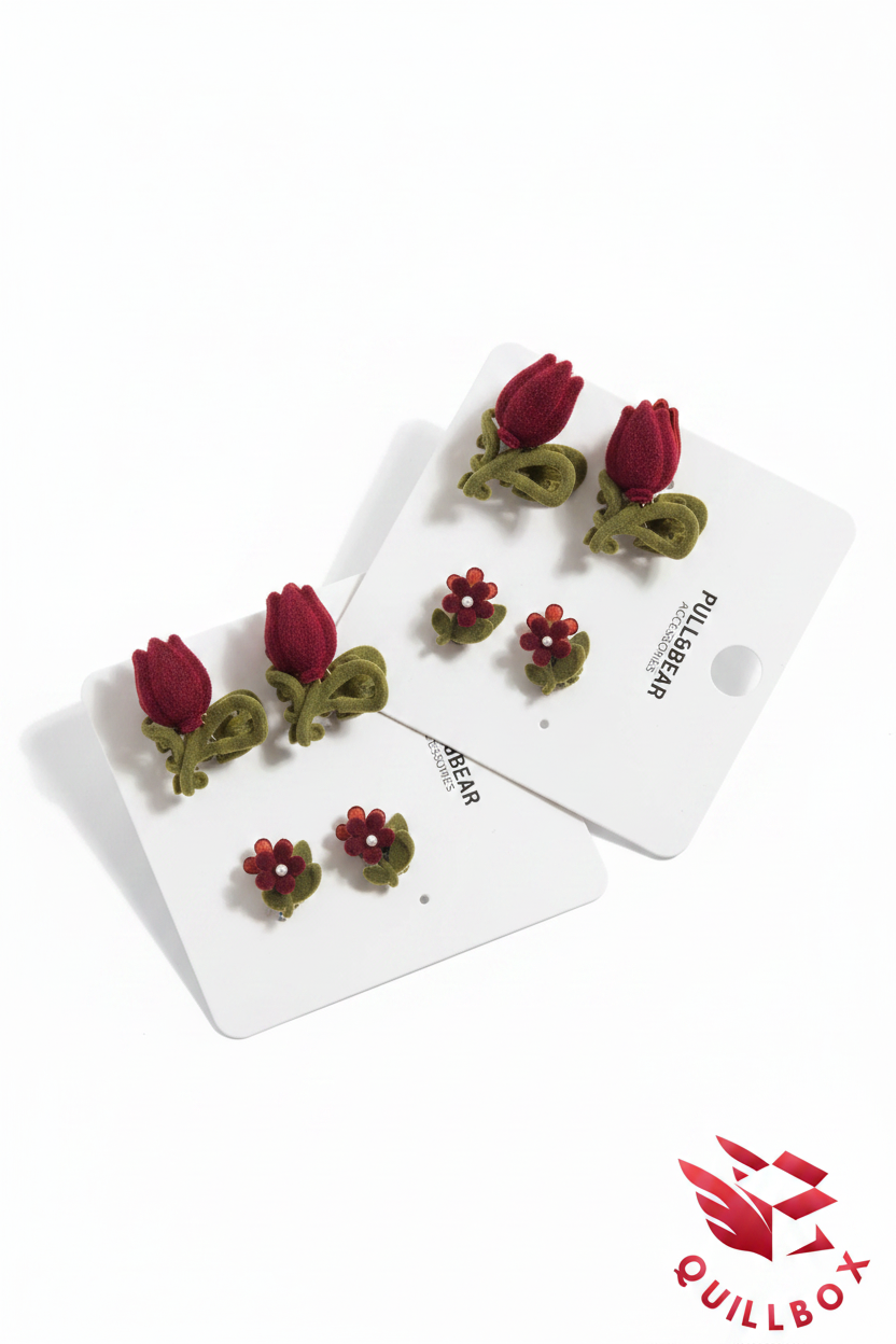 Pack 8 mini Pinzas flores y tulipanes! - Diseños de tulipanes rojos. - Base y tallo en color verde.