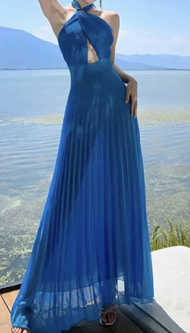 Vestido plisado espalda descubierta