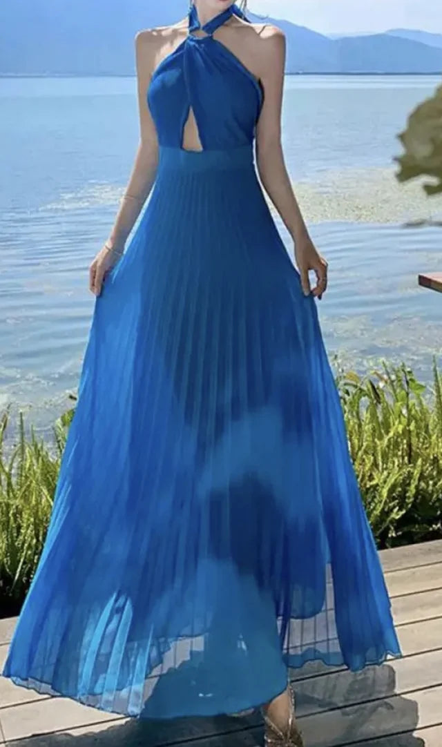 Vestido plisado espalda descubierta