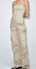 Mono Zara beige - Pantalón ancho