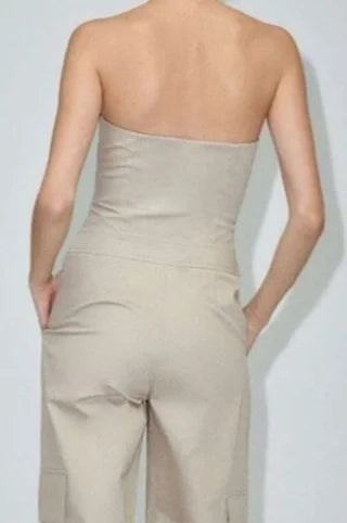 Mono Zara beige - Pantalón ancho
