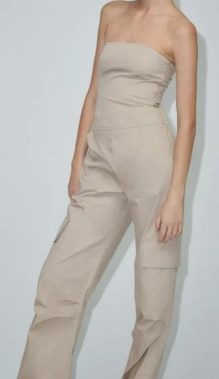 Mono Zara beige - Pantalón ancho
