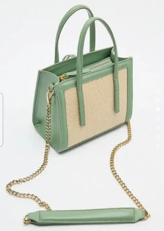 Mini bolso Zara verde y beige