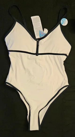 Traje de baño blanco con cremallera