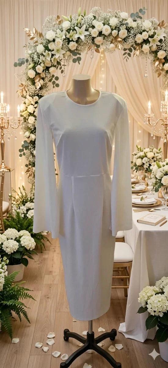 Midi Wedding Dress Size L + Groom's Flower Brooch Gift!