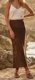 Long brown crochet skirt