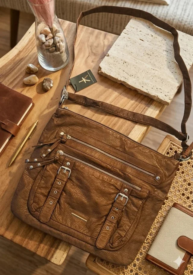 Brown crossbody bag with multiple pockets