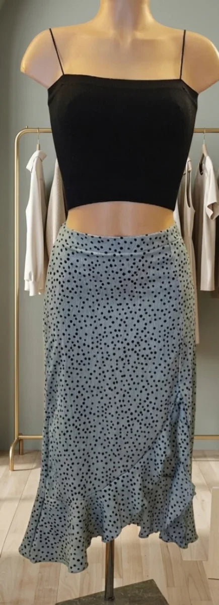 Mint green midi skirt with black polka dots