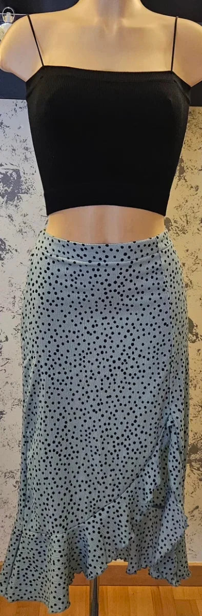 Mint green midi skirt with black polka dots