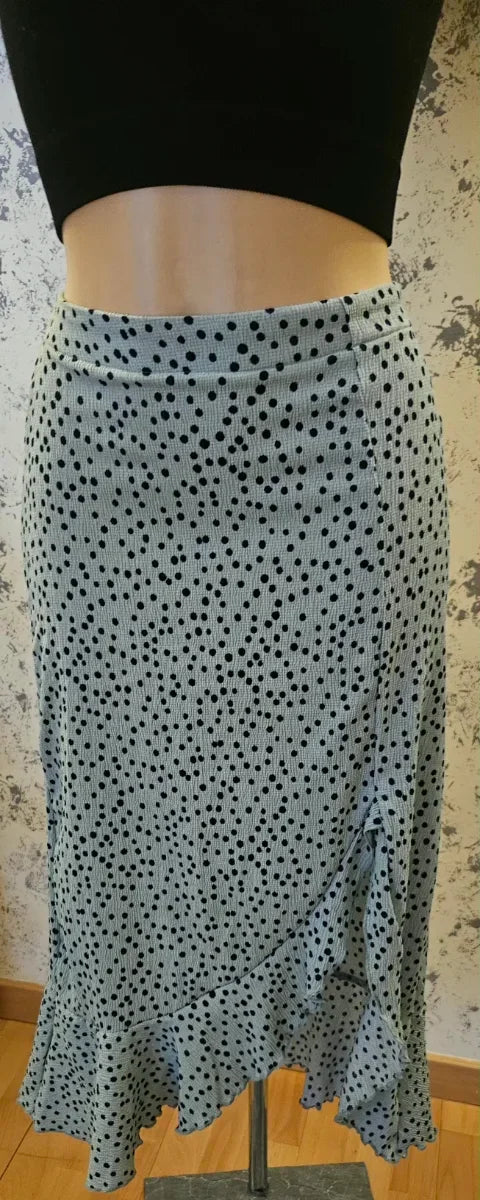 Mint green midi skirt with black polka dots