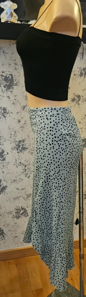Mint green midi skirt with black polka dots