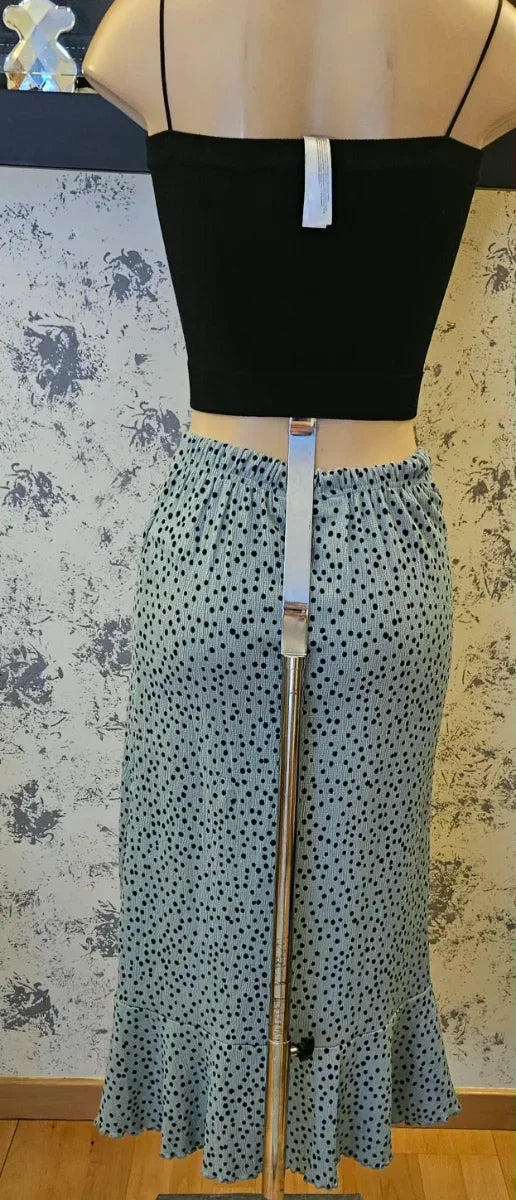Mint green midi skirt with black polka dots