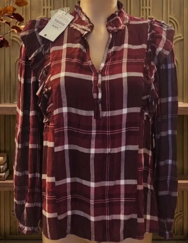 Sfera ruffled plaid blouse