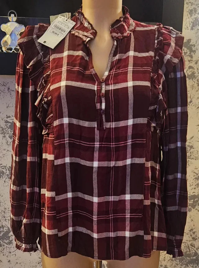 Sfera ruffled plaid blouse