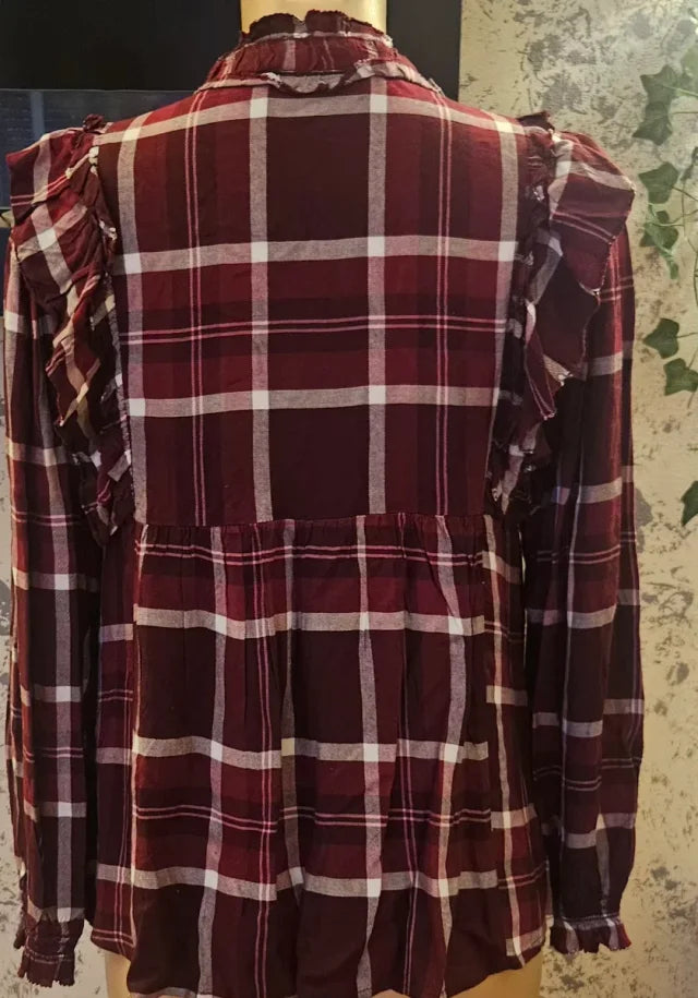 Sfera ruffled plaid blouse
