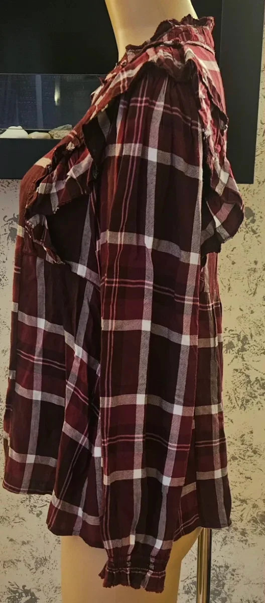 Sfera ruffled plaid blouse
