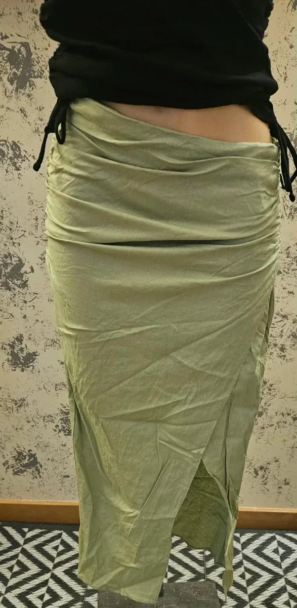Zara Draped Linen Midi Skirt One Size