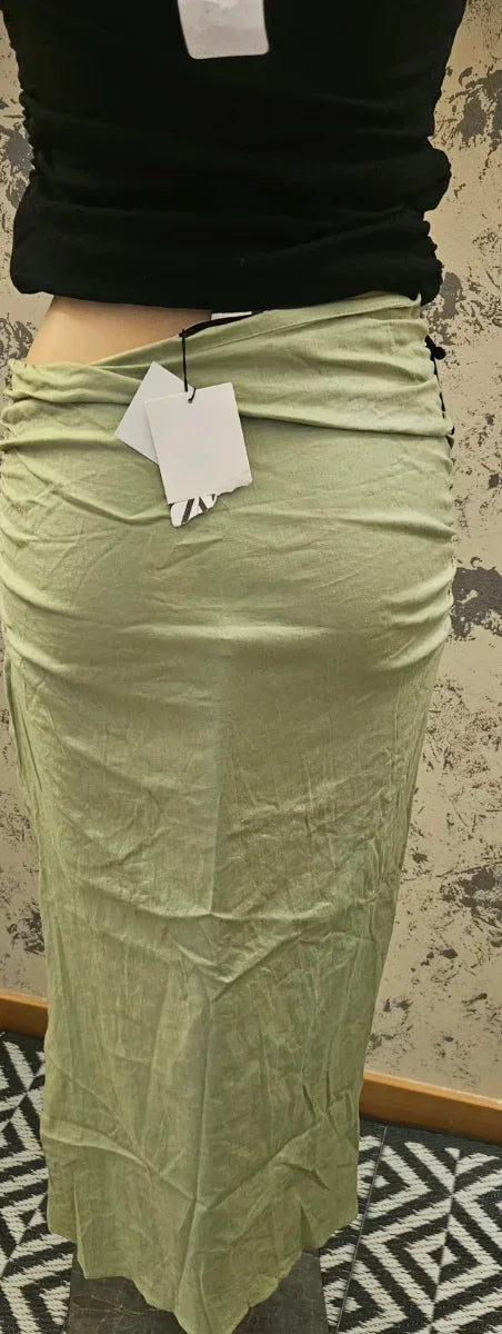 Zara Draped Linen Midi Skirt One Size