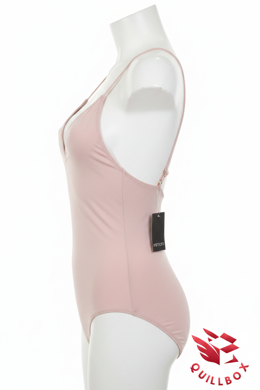 Body rosa palo esmara - vista lateral ajustador dorado etiqueta