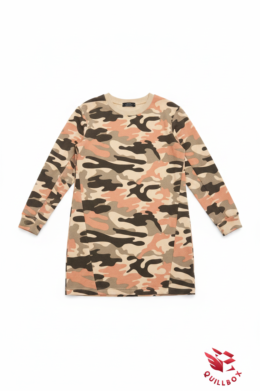 Vestido camo manga larga - vista completa fondo blanco