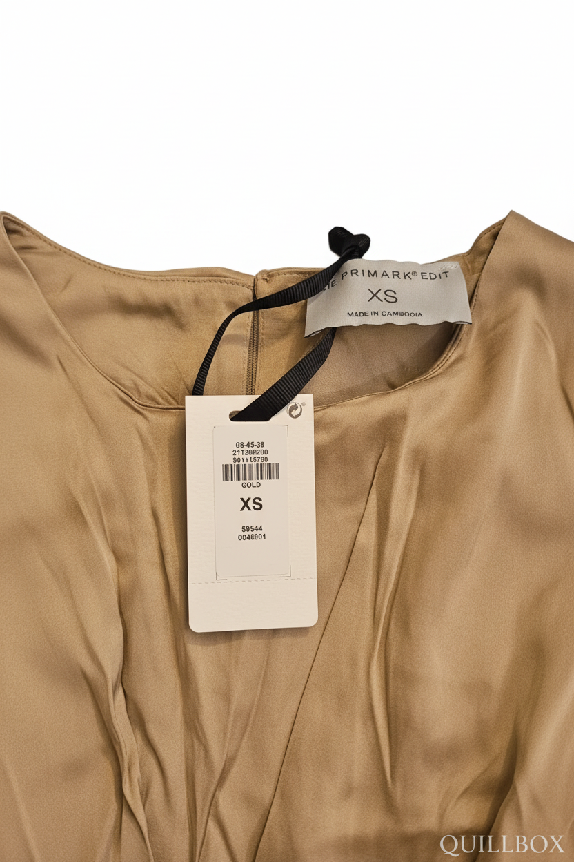 Vestido midi satén dorado - etiqueta precio