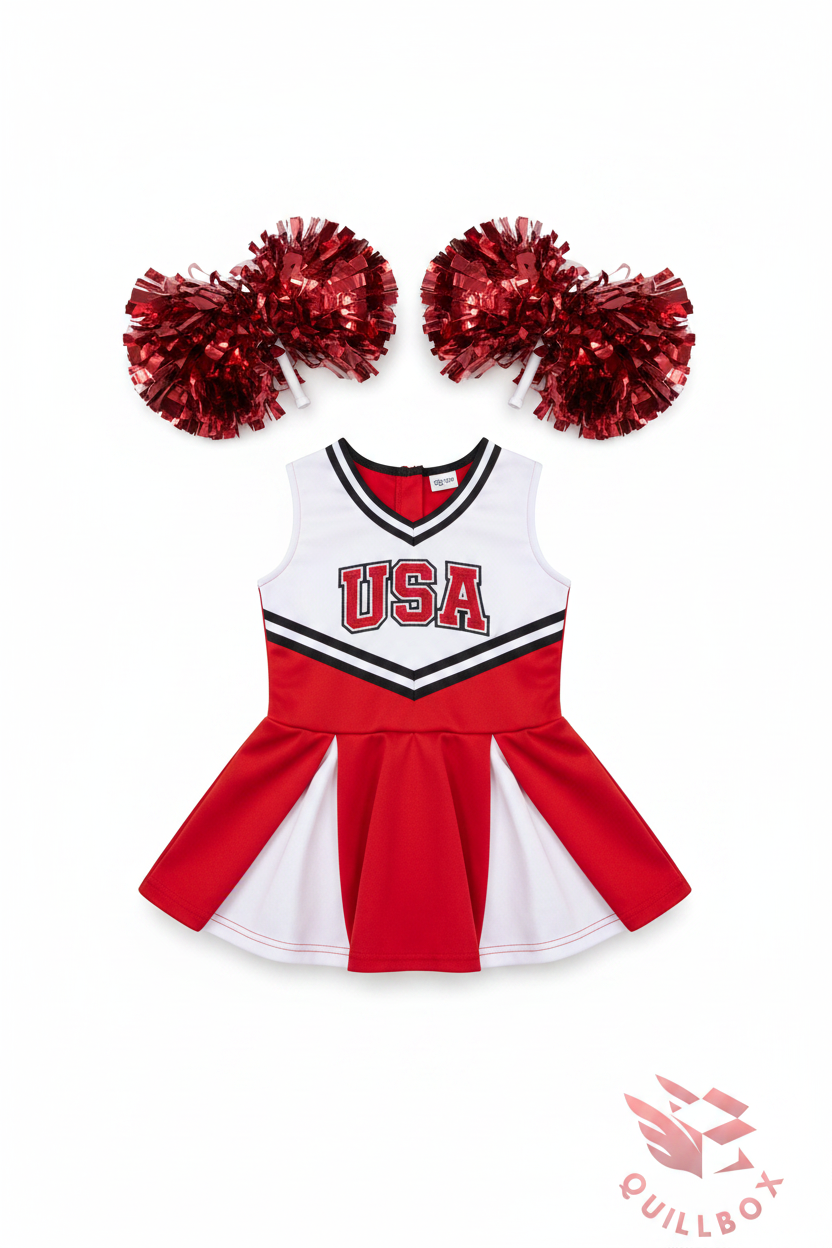 Disfraz animadora USA - vista frontal con pompones