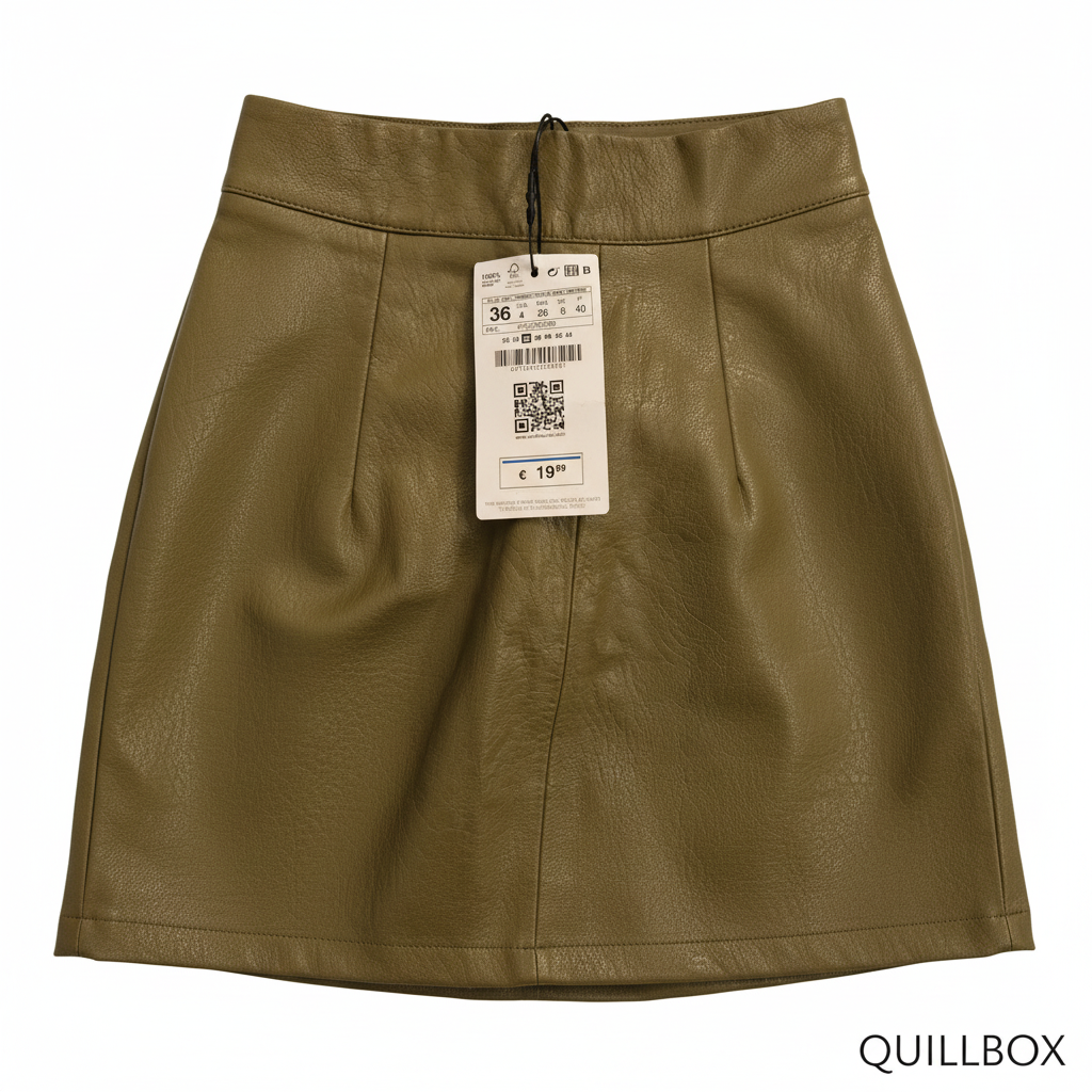 Minifalda polipiel kaki - detalle etiqueta