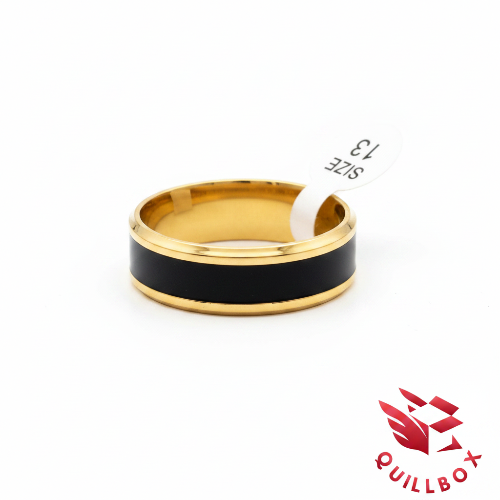 Anillo dorado banda negra ónix acero inoxidable - vista angular SIZE 13