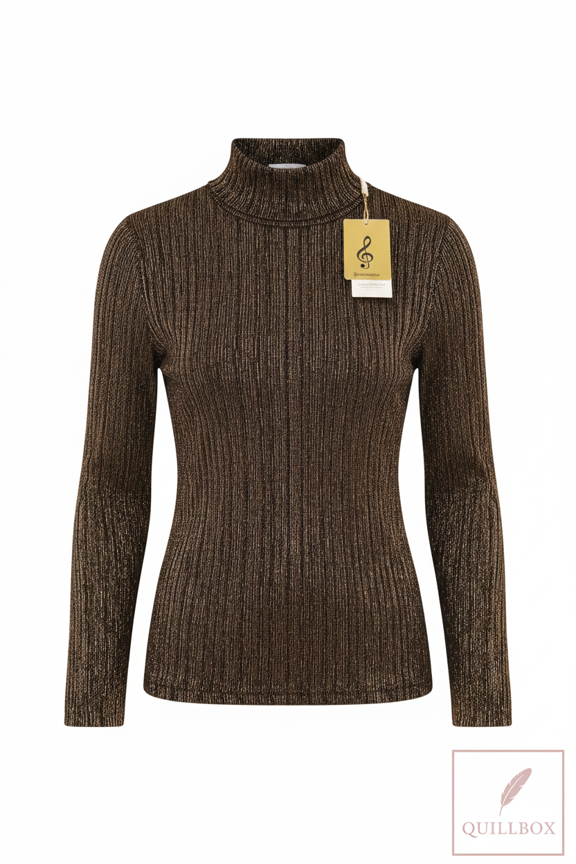 Jersey cuello alto lurex marrón dorado Stradivarius - frontal cercano