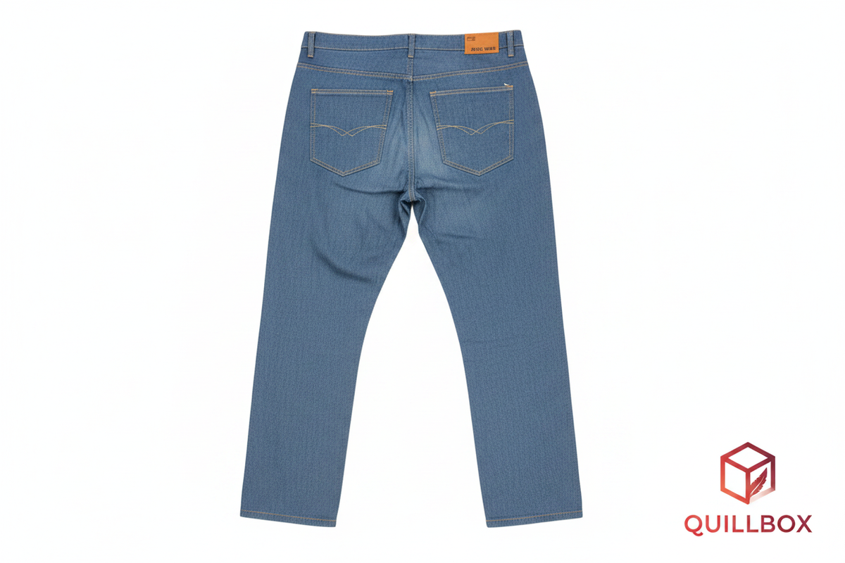 Jeans cropped azul medio - vista trasera bolsillos V pespuntes etiqueta naranja JEANS WEAR
