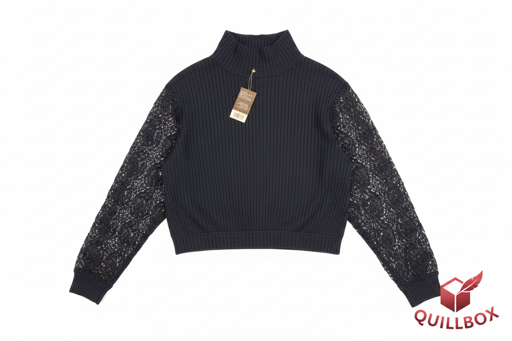 Jersey cropped acanalado negro LIDL - vista frontal completa etiqueta dorada