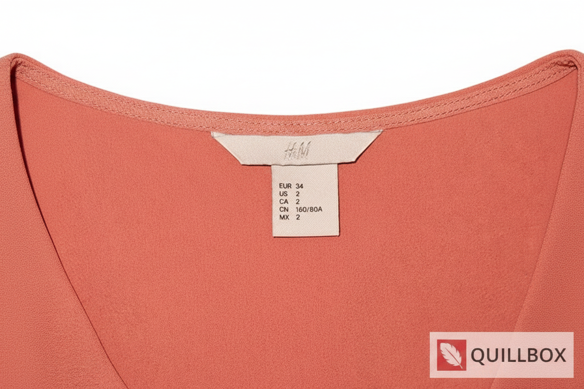 Etiqueta H&M talla EUR 34 US 2 CN 160/80A