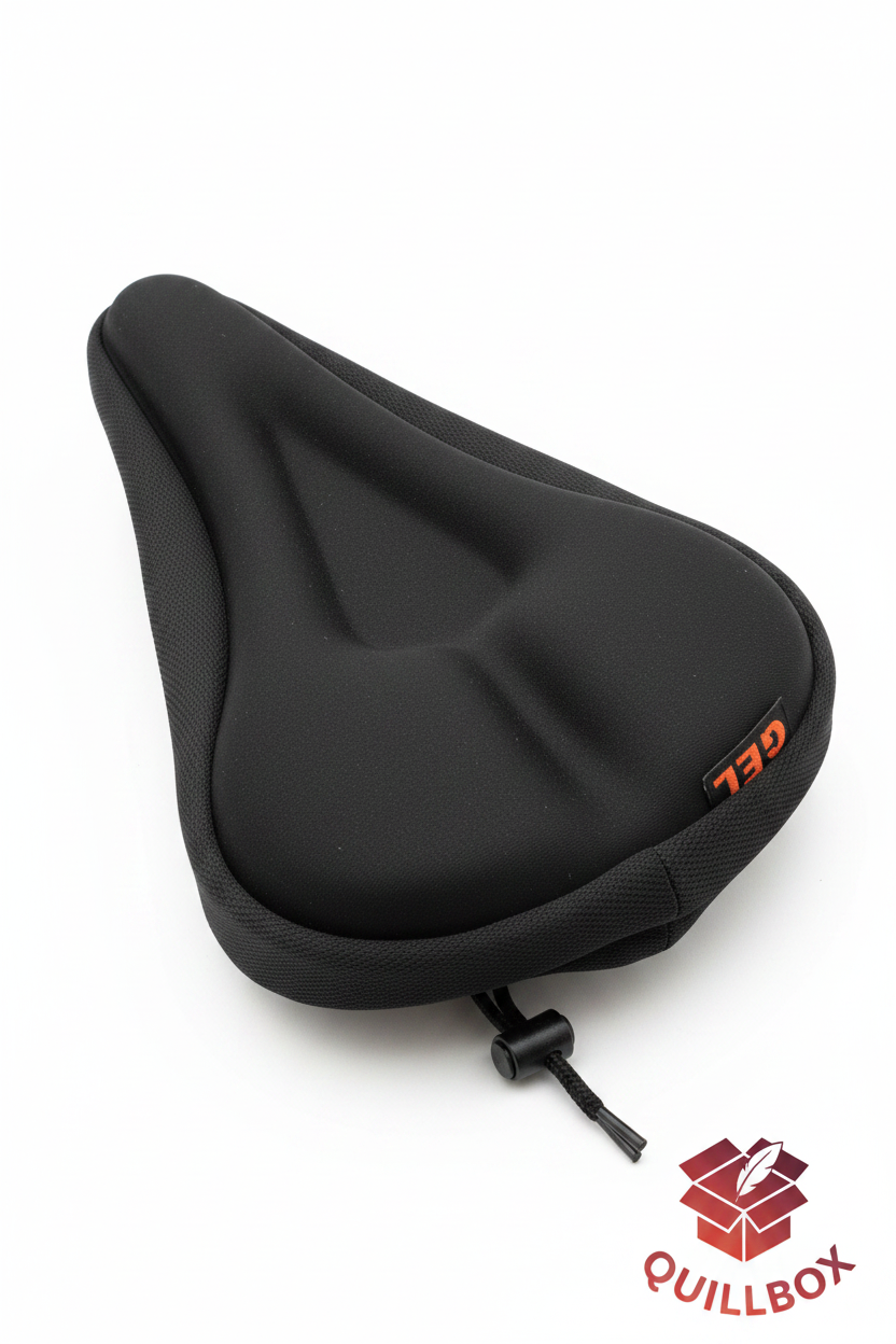 Funda sillín GEL - vista frontal angular etiqueta naranja GEL