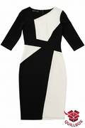 Vestido bodycon bicolor negro blanco HOMEYEE - vista frontal geométrico