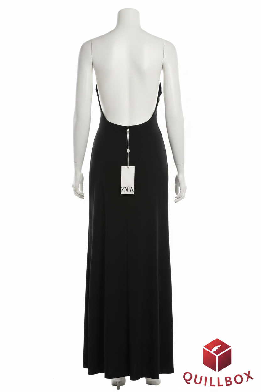 Vestido negro ZARA - vista trasera espalda abierta etiqueta ZARA