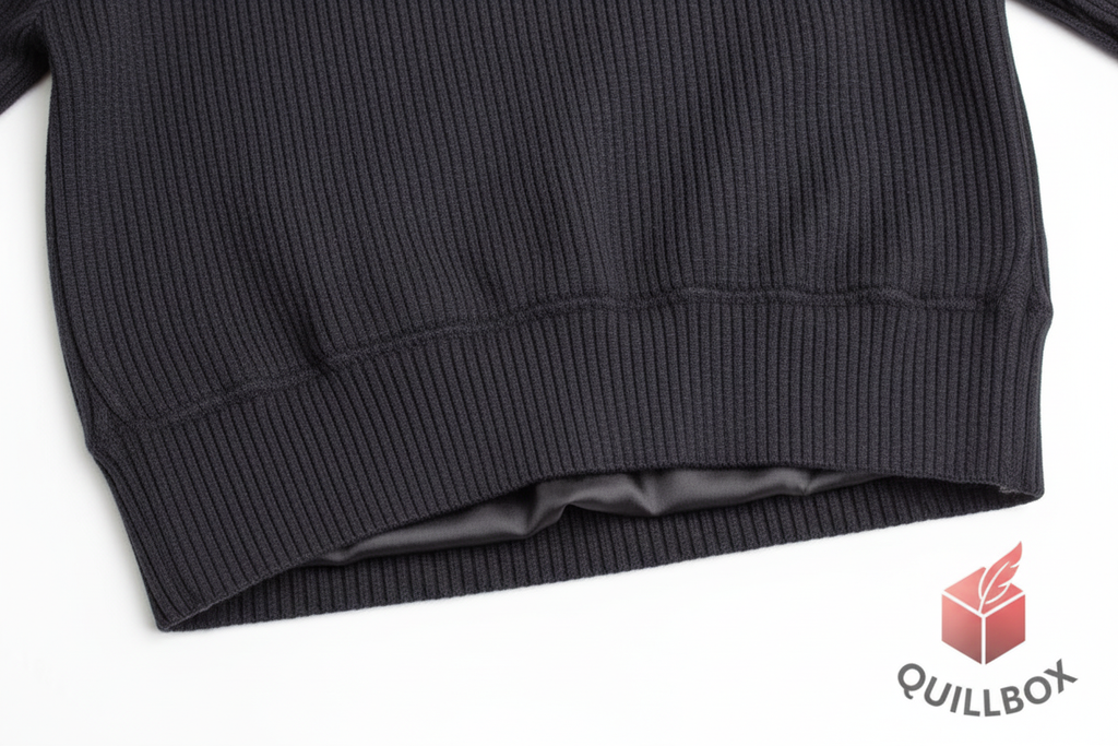 Detalle bajo elástico y forro interior jersey acanalado negro
