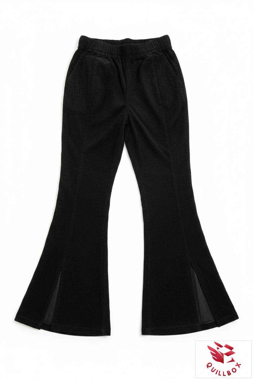 Pantalón acampanado canalé negro - vista frontal